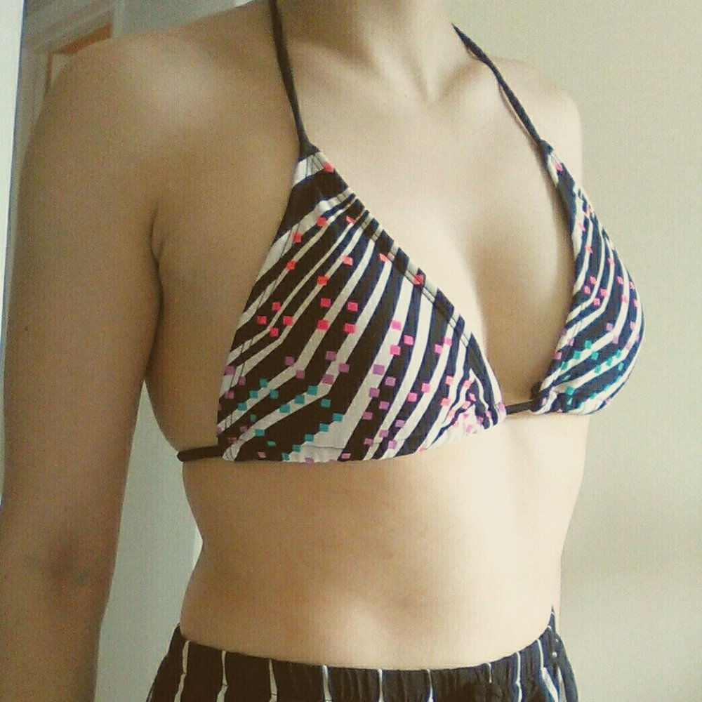 Ardene Black White Striped Rainbow Pad  Bikini Top